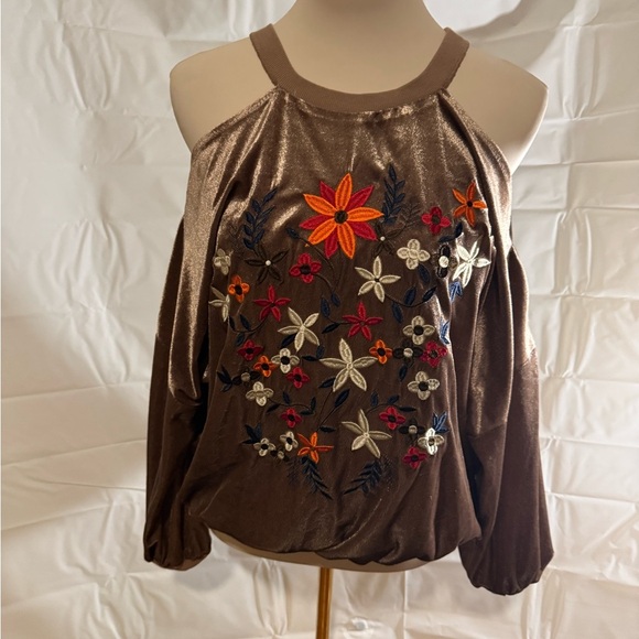 Listicle Brown Long Sleeve Embellished Blouse - Picture 1 of 7